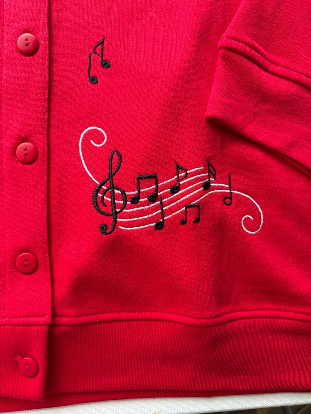 Vintage 90s C&K Design Music Notes Cardigan Womens 2X Red Embroidered Grandma - Picture 2 of 11